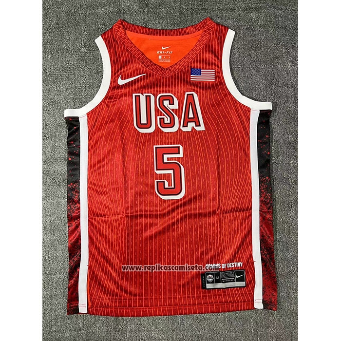 Camiseta USA 2024 Anthony Edwards #5 Juegos Olimpicos Rojo